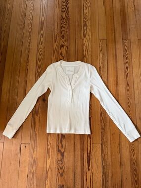 Aerie Ribbed Long Sleeve Henley Top Cream Off White Size Small